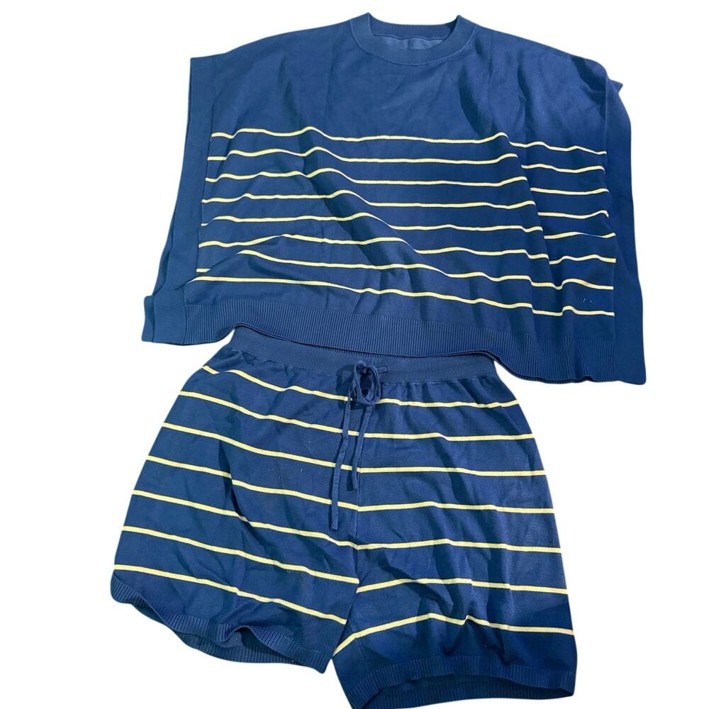 Imily Bela Womens 2 Pc  Outfit Casual Knit Sleeveless Size XL , Blue and White